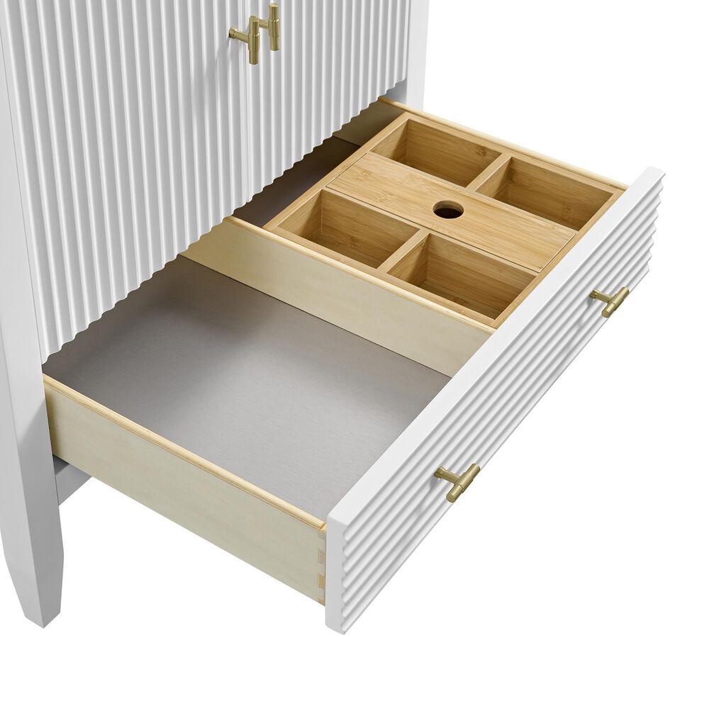 James Martin Myrrin 30" Single Bathroom Vanity in Bright White with 3 cm Victorian Silver Silestone Top and Rectangular Sink, , large