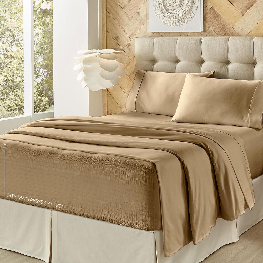 J. Queen New York Royal Fit 4-Piece Full Sheet Set in Tan, , large