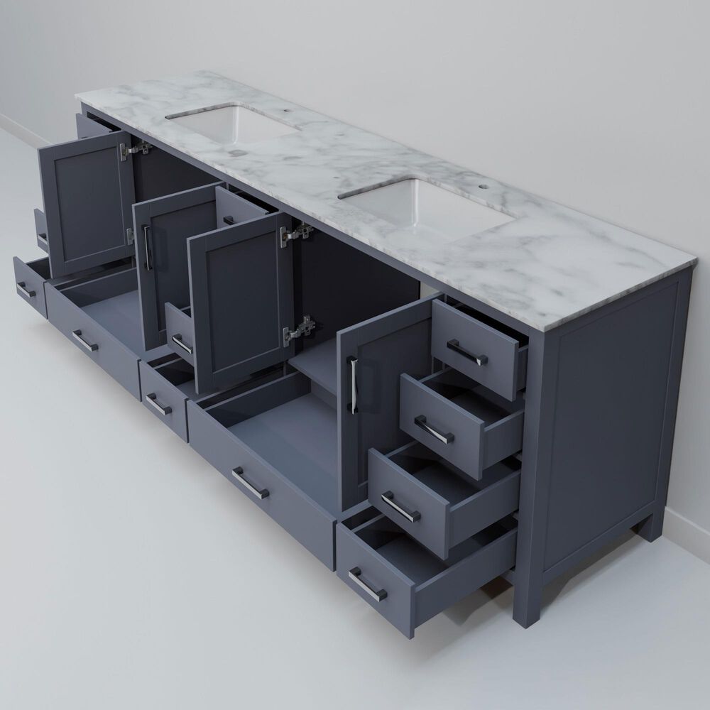 Lexora Home Jacques 84&quot; Double Bathroom Vanity in Dark Grey with 2 cm White Carrara Marble Top and Rectangular Sinks, , large