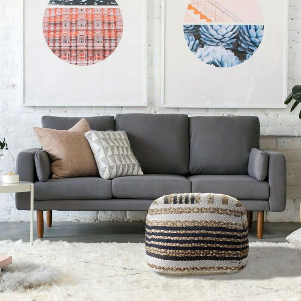 L.R. RESOURCES Decorative Pouf in Natural, Black and White, , large