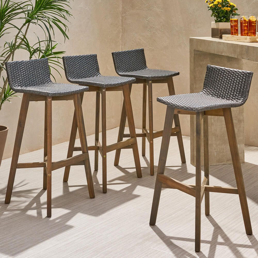 Noble House La Brea Patio Barstool in Gray &#40;Set of 4&#41;, , large