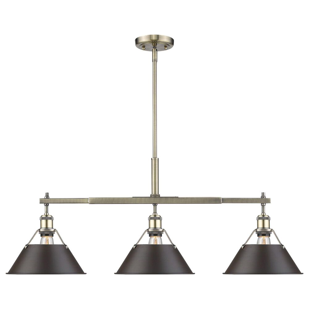 Golden Lighting Orwell 3-Light Linear Pendant with Rubbed Bronze Shade in Aged Brass, , large