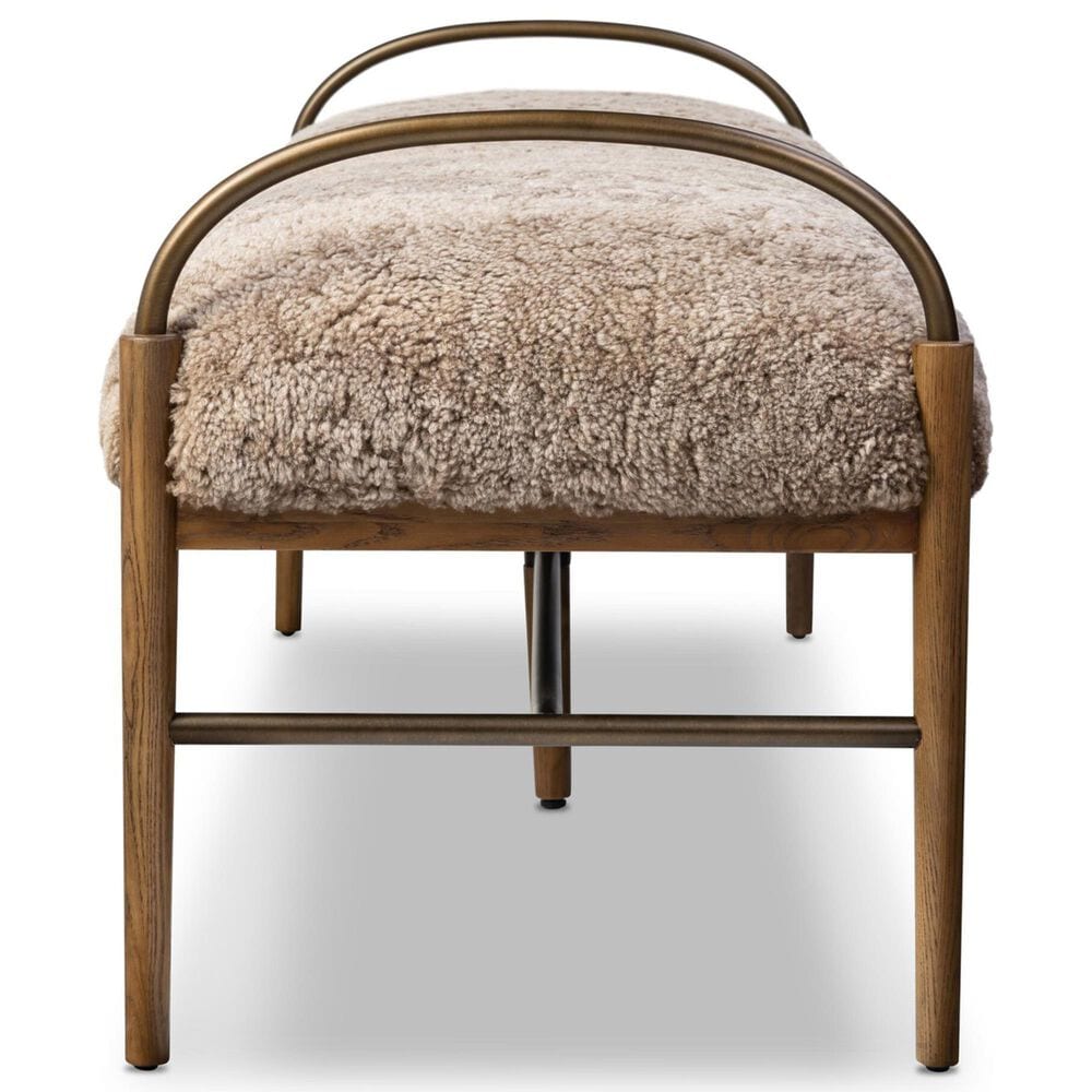 Four Hands Demi Accent Bench in Beige Shearling, , large
