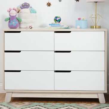 Babyletto Hudson 6 Drawer Double Dresser in Washed Natural and White, , large