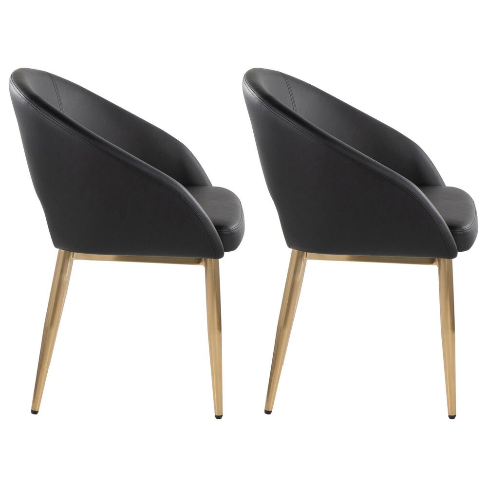 LumiSource Renee Arm Chair with Black Faux Leather Cushion in Gold (Set of 2), , large