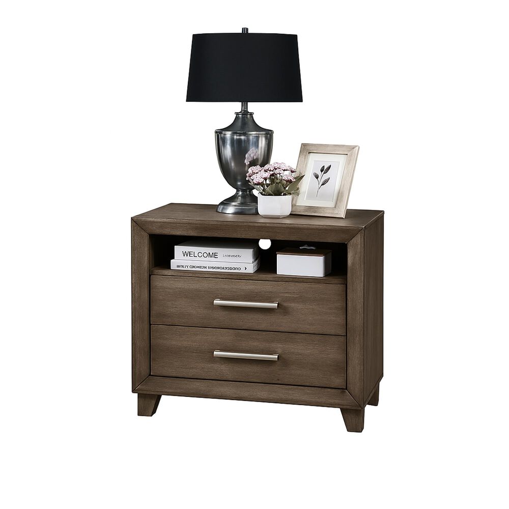 New Heritage Design Harrisburg Queen Bed and Two Nightstands in Walnut Brown with USB Port, , large