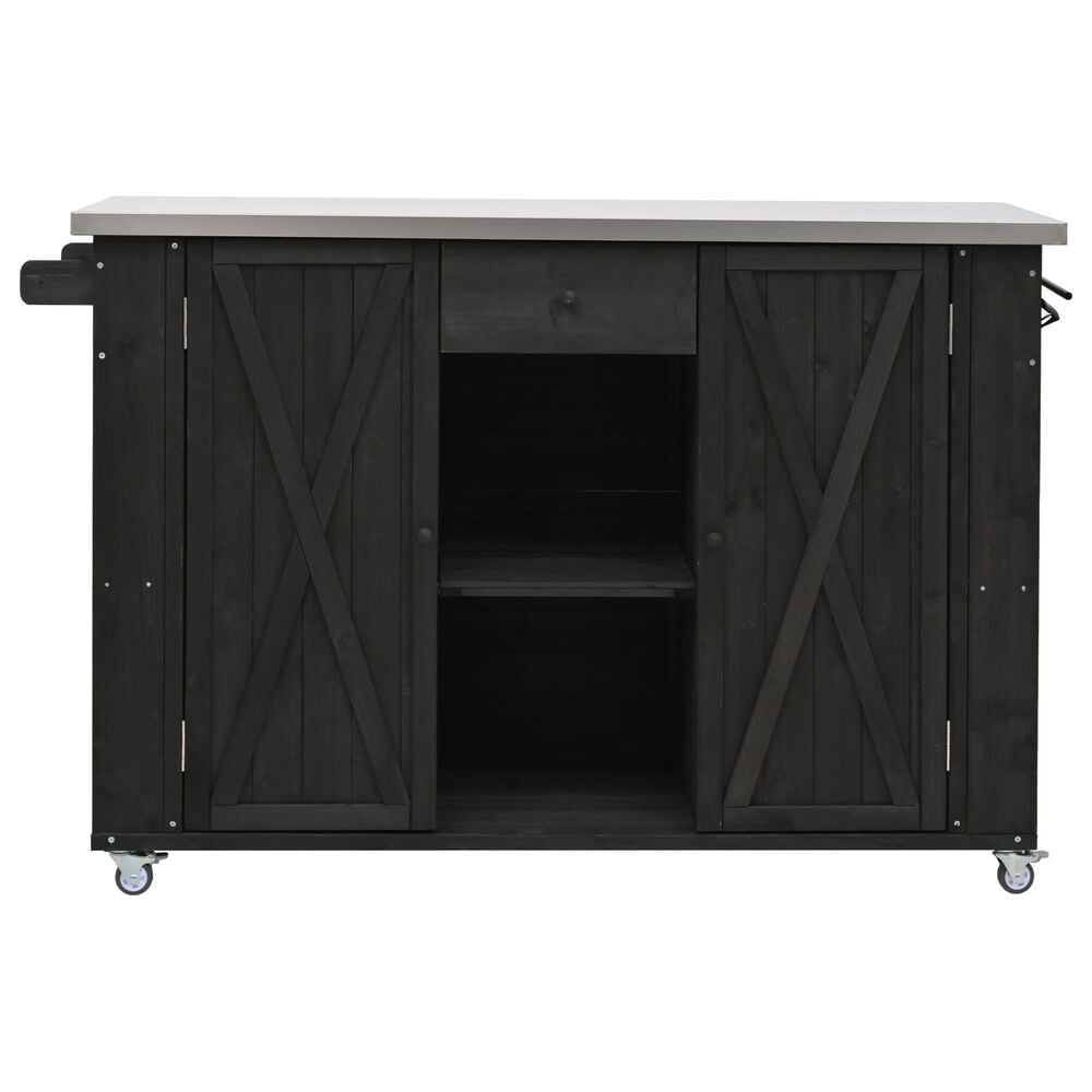 Hearth and Haven Outdoor Kitchen Island with Stainless Steel Top in Black, , large