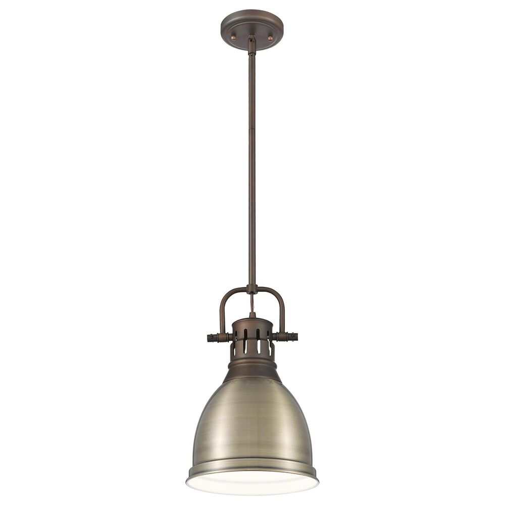 Golden Lighting Duncan 1-Light Small Pendant with Rod and Aged Brass Shade in Rubbed Bronze, , large