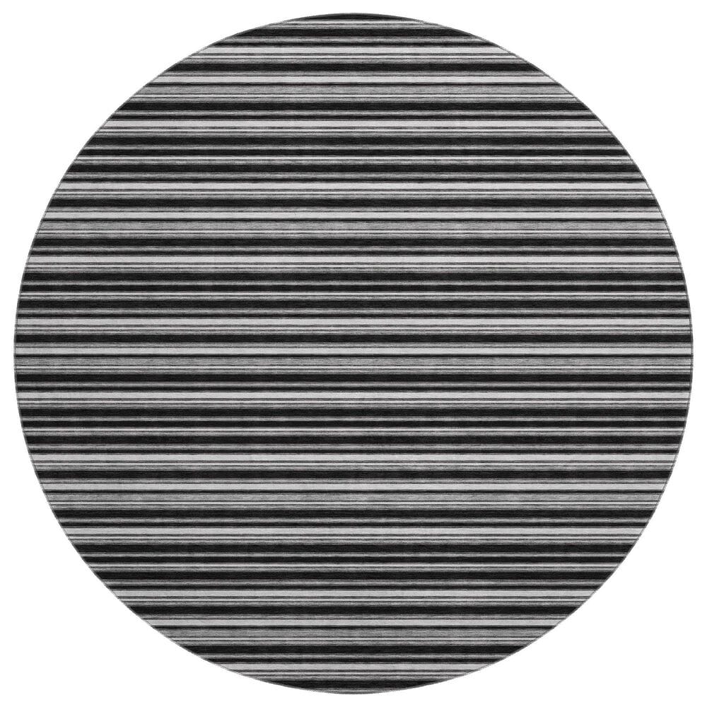 Dalyn Rug Company Soft Essentials Striped Black 8" Round Indoor/Outdoor Area Rug, , large
