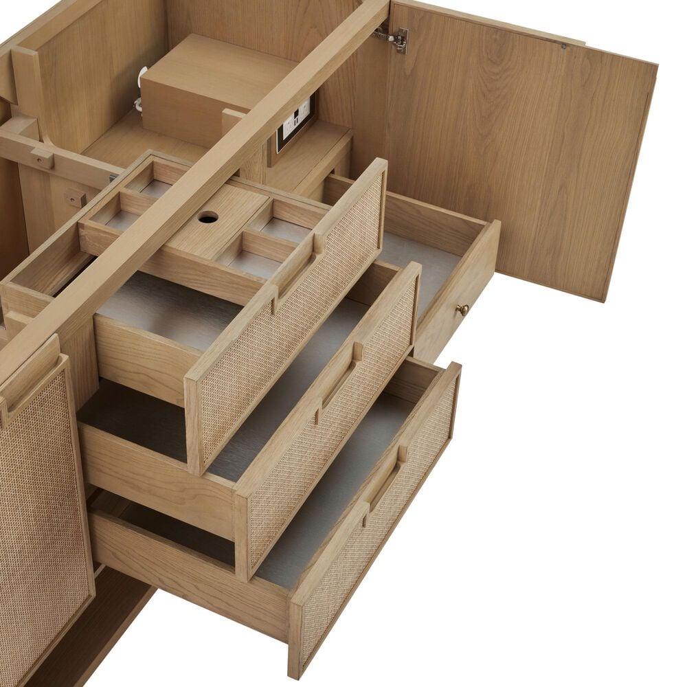 James Martin Solene 72&quot; Double Bathroom Vanity in Seaside Oak with 3 cm Ethereal Noctis Quartz Top, Rectangular Sinks and FreePower Wireless Charger, , large