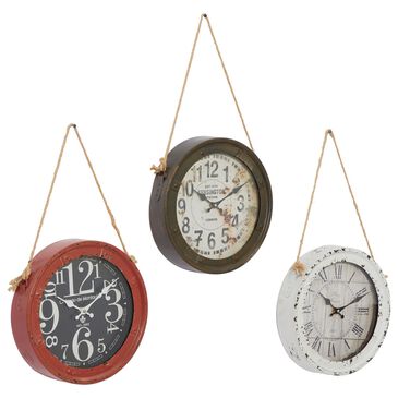 Maple and Jade 11" x 20" Wall Clock in White, Black and Red (Set of 3), , large