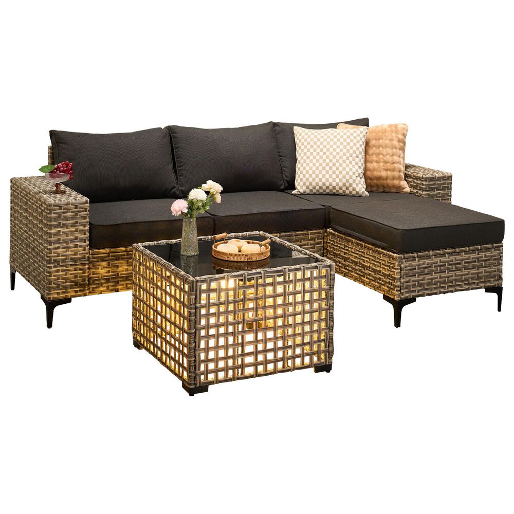 HOMLUX 5-Piece Modular Rattan Outdoor Patio Furniture Set in Black, , large