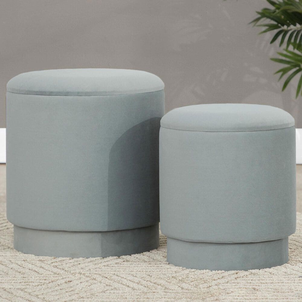 Lumisource Marla 2-Piece Upholstered Ottoman Set in Light Green Velvet, , large