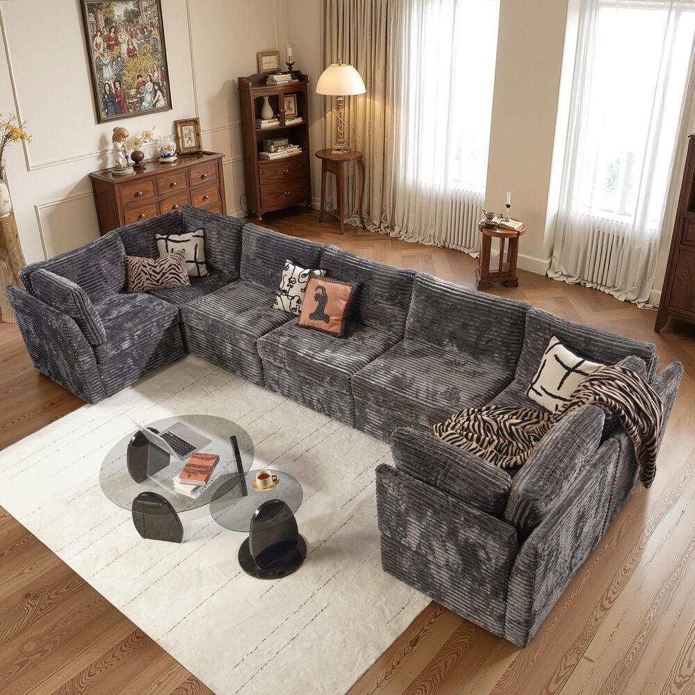 HOMLUX 7-Piece U-Shaped Mod Sectional in Gray, , large