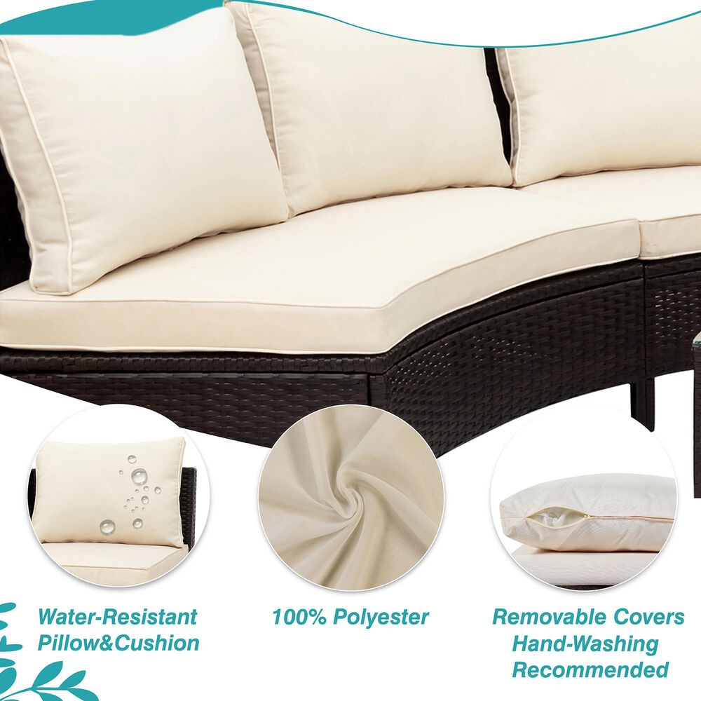 HOMLUX 5 Pieces All-Weather Brown PE Rattan Wicker Sofa Set in Beige, , large