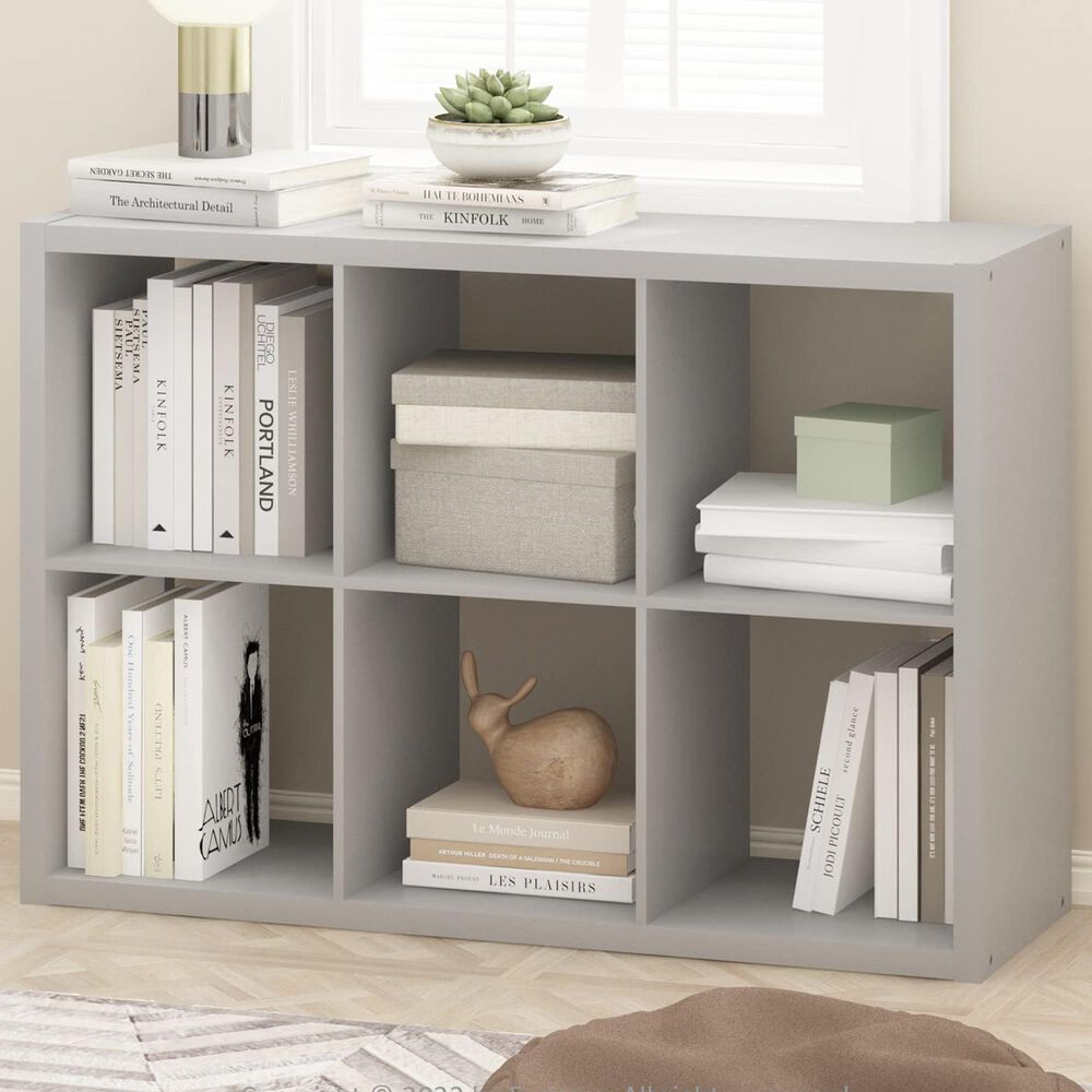 HOMLUX 6-Cube Reversible Open Back Bookshelf in Light Grey, , large
