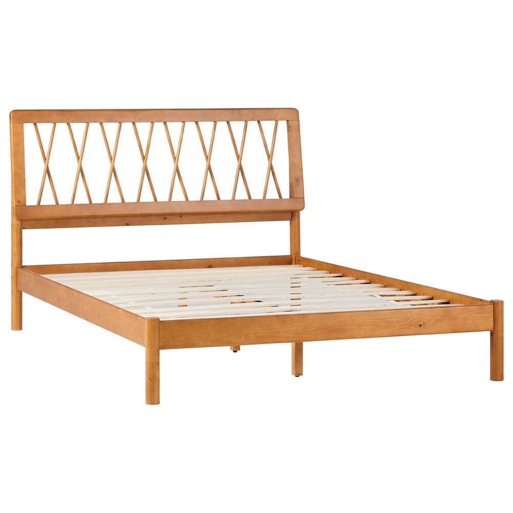 Walker Edison Cama X Spindle Queen Platform Bed in Caramel, , large