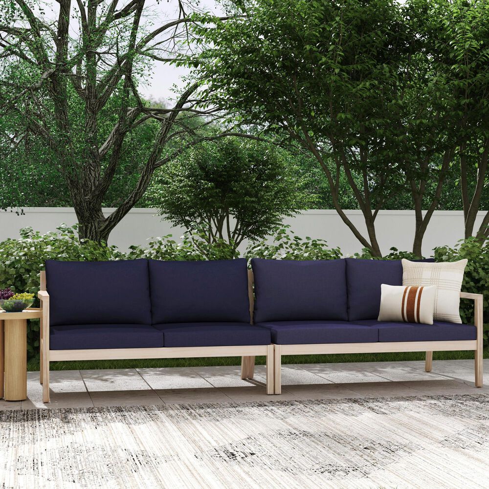 Linon Home Decor Teagon Outdoor Loveseat with Blue Cushions in Whitewash (Set of 2), , large
