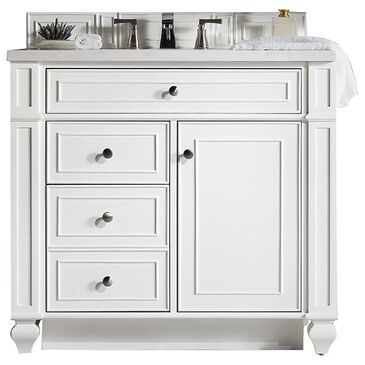 James Martin Bristol 36" Single Bathroom Vanity in Bright White with 3 cm Arctic Fall Solid Surface Top and Rectangular Sink, , large
