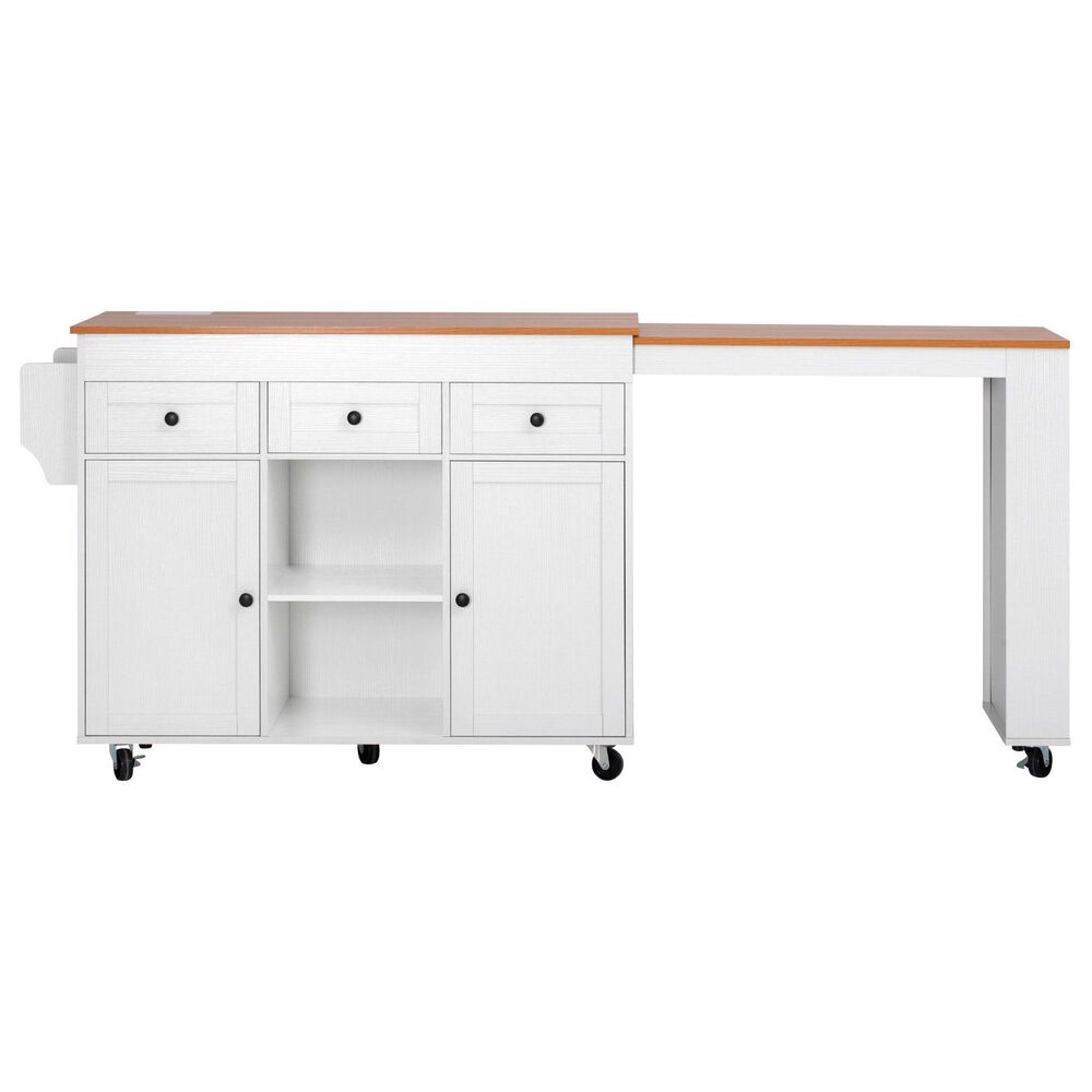 HOMLUX 86" Kitchen Island with Extendable Dining Table in White, , large