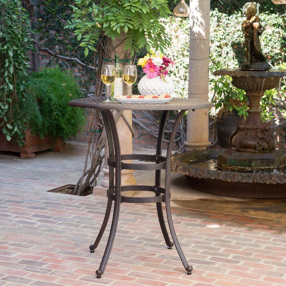 Hearth and Haven Patio Bar Table with Lattice Top and Umbrella Holder in Bronze, , large