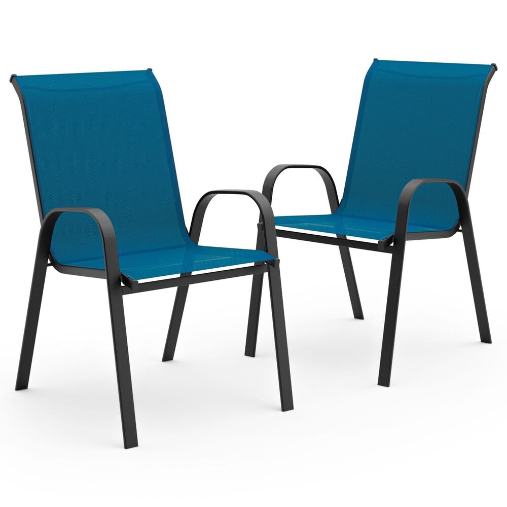 Furniture of America Nina Stacking Patio Arm Chair in Blue ( Set of 2), , large