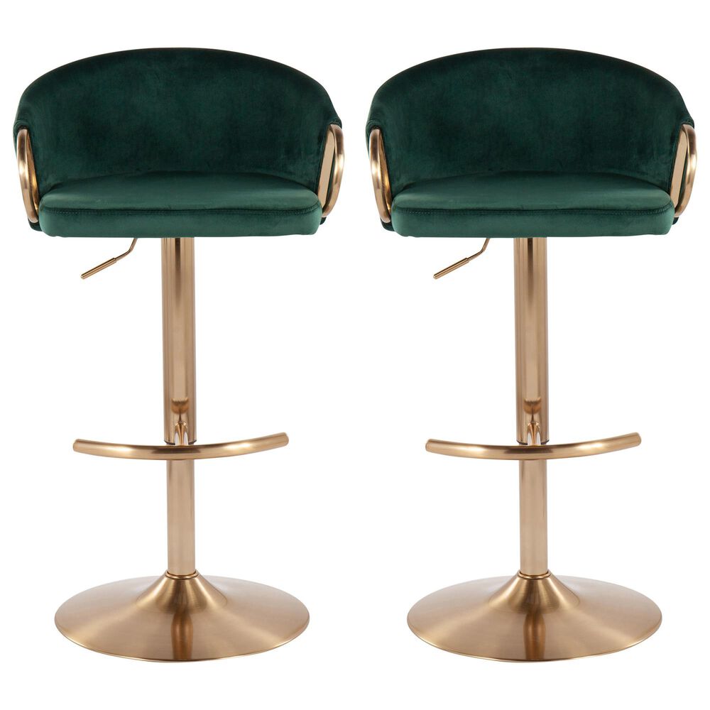 Lumisource Claire Swivel Barstool with Green Cushion in Gold &#40;Set of 2&#41;, , large