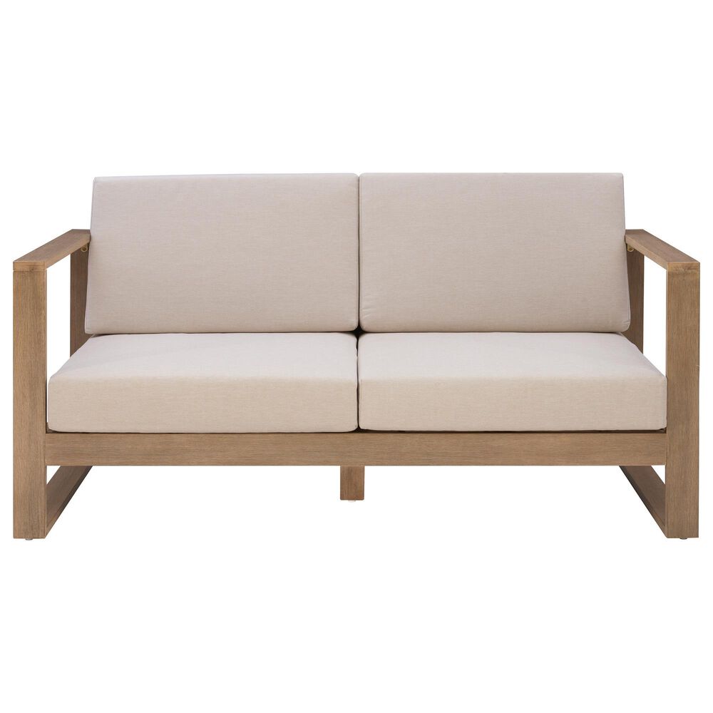 Linon Home Decor Silas 2-Seater Outdoor Sofa with Beige Cushions in Natural, , large