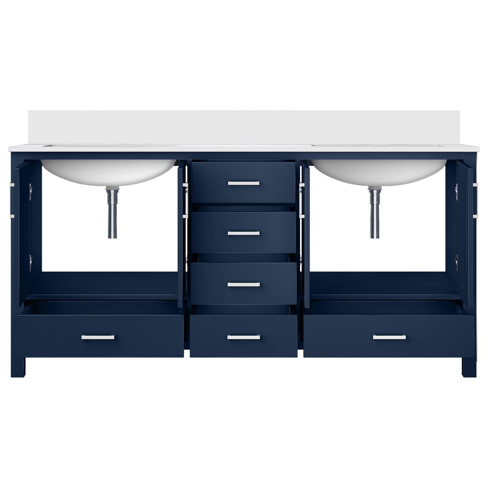 Lexora Home Jacques 72&quot; Double Bathroom Vanity in Navy Blue with 2 cm White Cultured Marble Top and Rectangular Sinks, , large