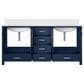 Lexora Home Jacques 72" Double Bathroom Vanity in Navy Blue with 2 cm White Cultured Marble Top and Rectangular Sinks, , large