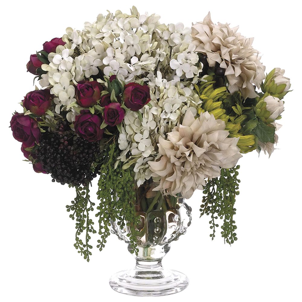 Allstate Floral 15" Hydrangea and Rose Flower Arrangement in Beige and Violet, , large