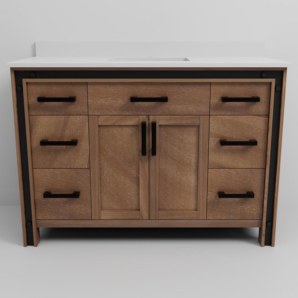 Lexora Home Ziva 48&quot; Single Bathroom Vanity in Rustic Barnwood with 2 cm White Quartz Top and Rectangular Sink, , large