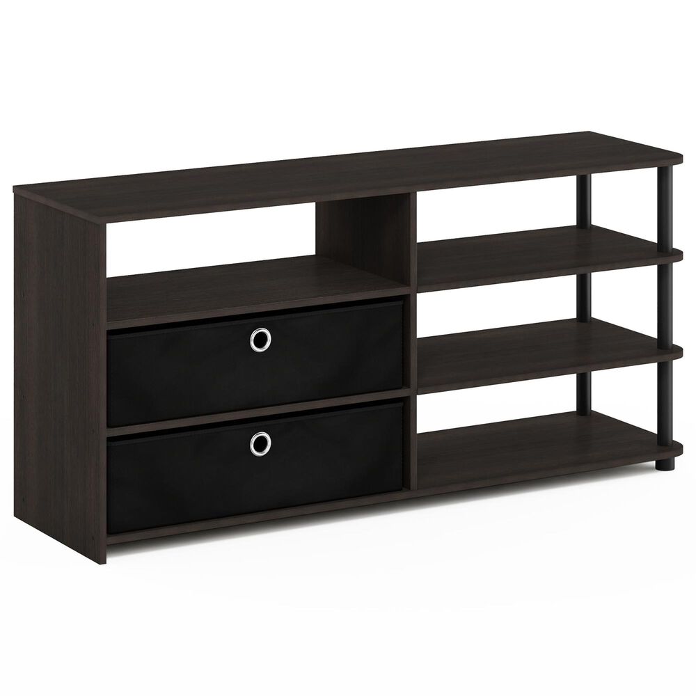 HOMLUX 46.6" Simple Design TV Stand with Bins in Walnut and Black, , large