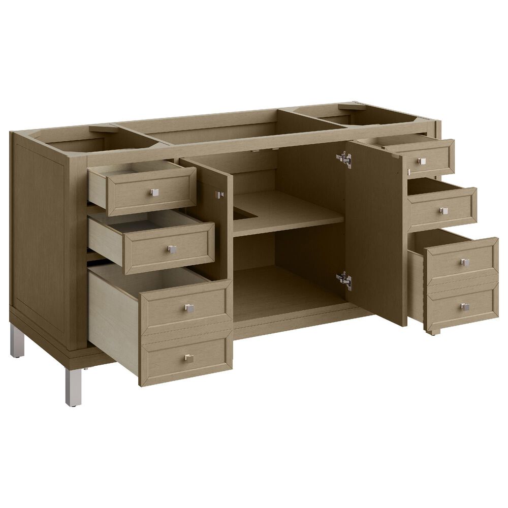 James Martin Vanities Chicago 60" Single Bathroom Vanity in Walnut Whisper with 3 cm Eternal Jasmine Pearl Quartz Top, Rectangular Sink and FreePower Wireless Charger, , large