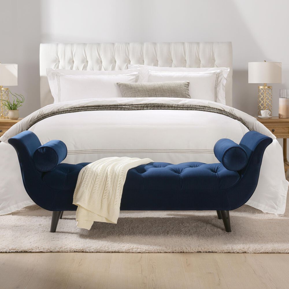 Jennifer Taylor Home Alma Tufted Flared Arm Entryway Bench in Navy Blue