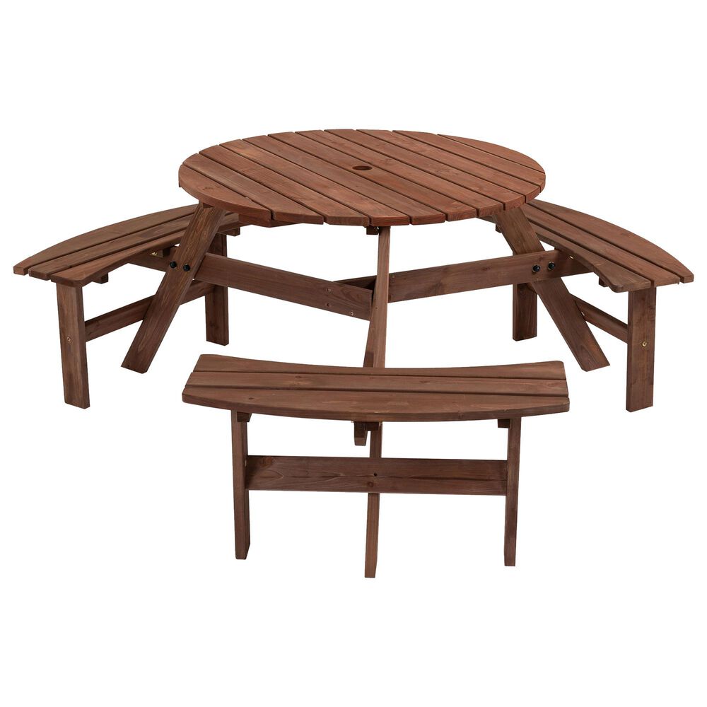 Hearth and Haven 4-Piece Patio Picnic Table with Benches in Brown, , large