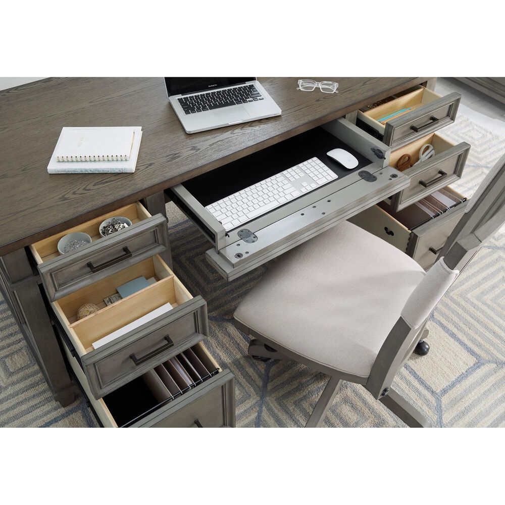 Riva Ridge Caraway 66&quot; Executive Desk in Aged Slate and Brown, , large