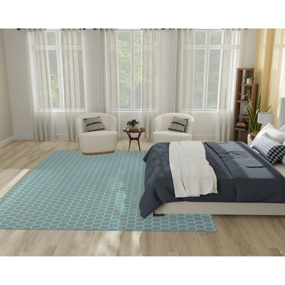 Nourison Twist Reversible 8&#39; x 10&#39; Aqua Indoor/Outdoor Area Rug, , large