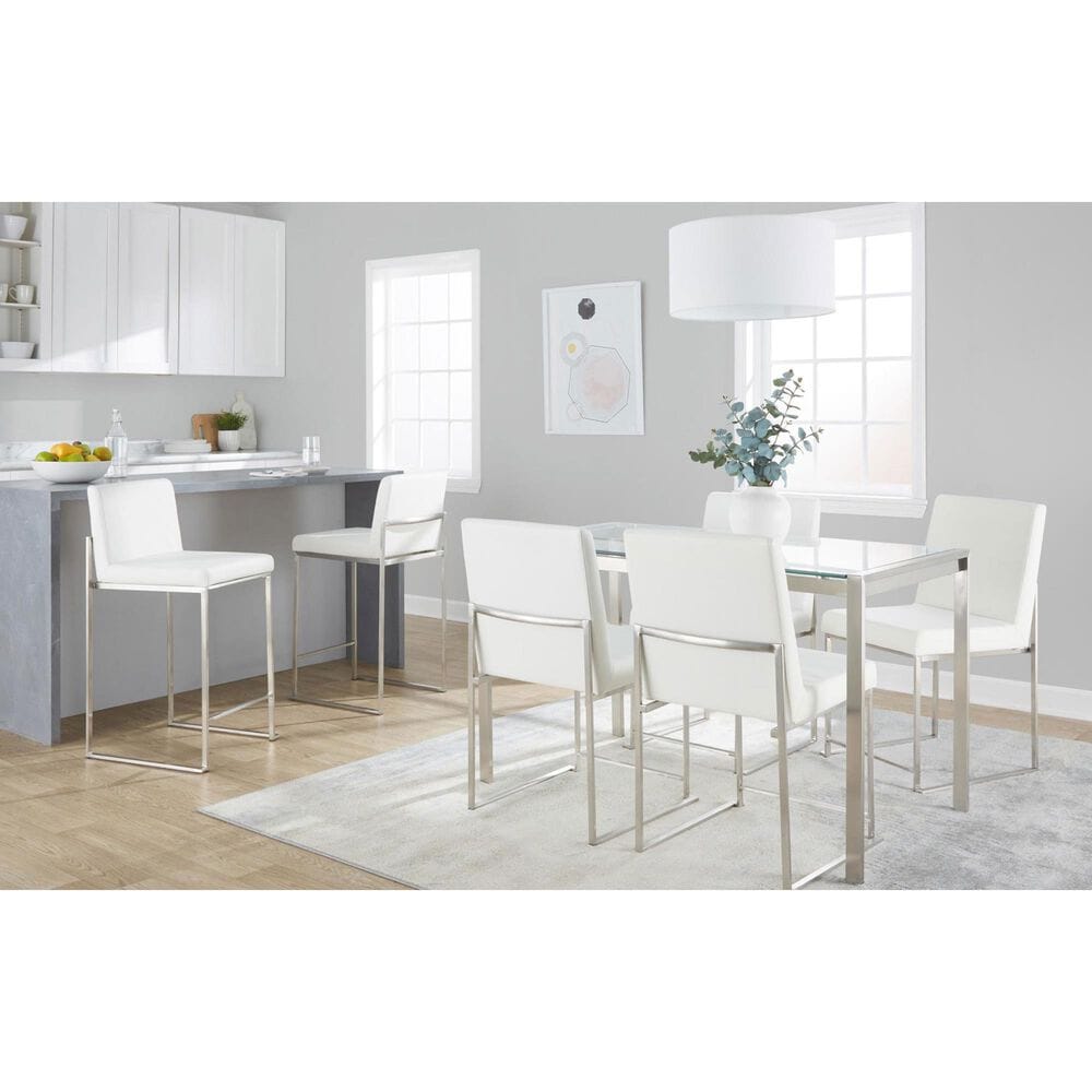 Lumisource Fuji Side Chair with White Faux Leather Cushion in Brushed Stainless Steel &#40;Set of 2&#41;, , large