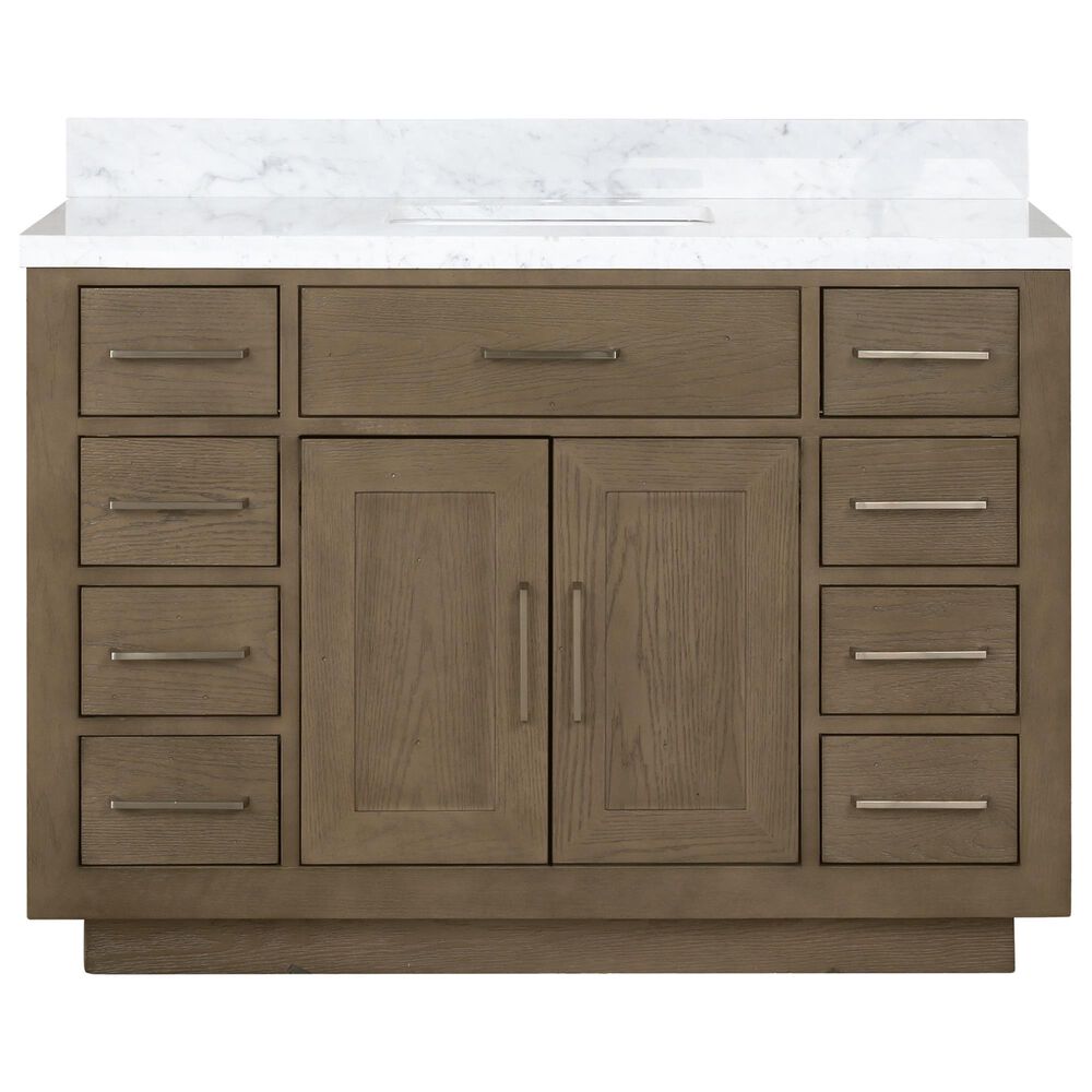 Lexora Home Abbey 48&quot; Single Bathroom Vanity in Grey Oak with 2 cm White Carrara Marble Top and Rectangular Sink, , large