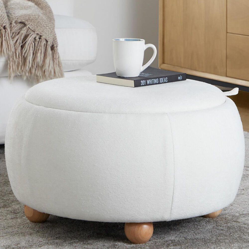 Lumisource Tray Storage Pouf with Leg in White, , large