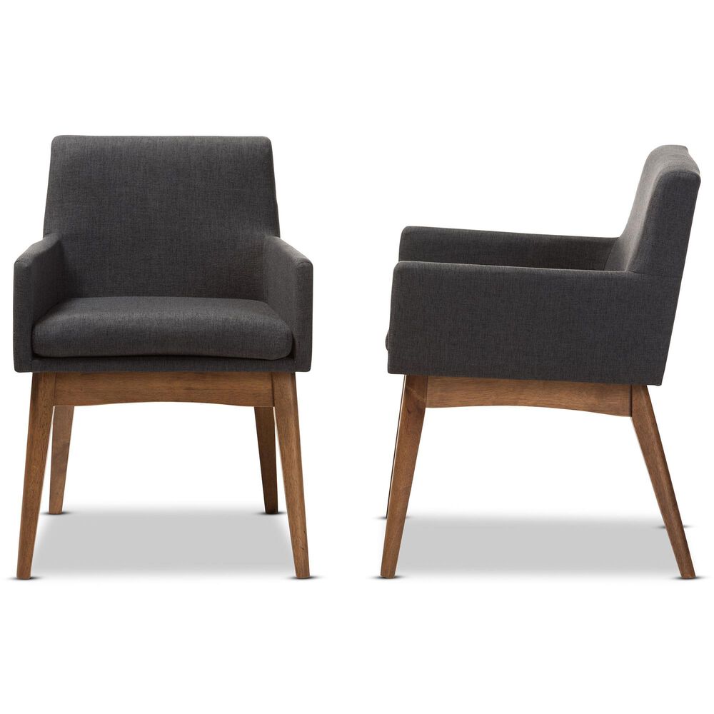 Baxton Studio Nexus Arm Chair with Dark Grey Cushion in Walnut Brown (Set of 2), , large