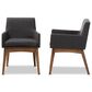 Baxton Studio Nexus Arm Chair with Dark Grey Cushion in Walnut Brown (Set of 2), , large