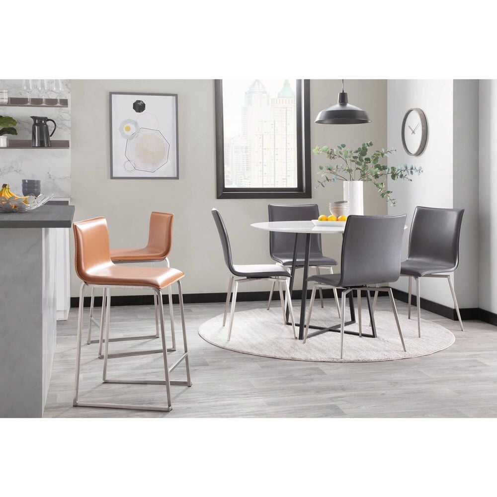 Lumisource Mason Swivel Side Chair with Grey Upholstered in Brushed Stainless Steel (Set of 2), , large