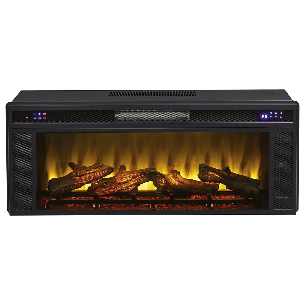 Ashley Foyland 83&quot; TV Stand with Electric Fireplace in Black and Brown, , large