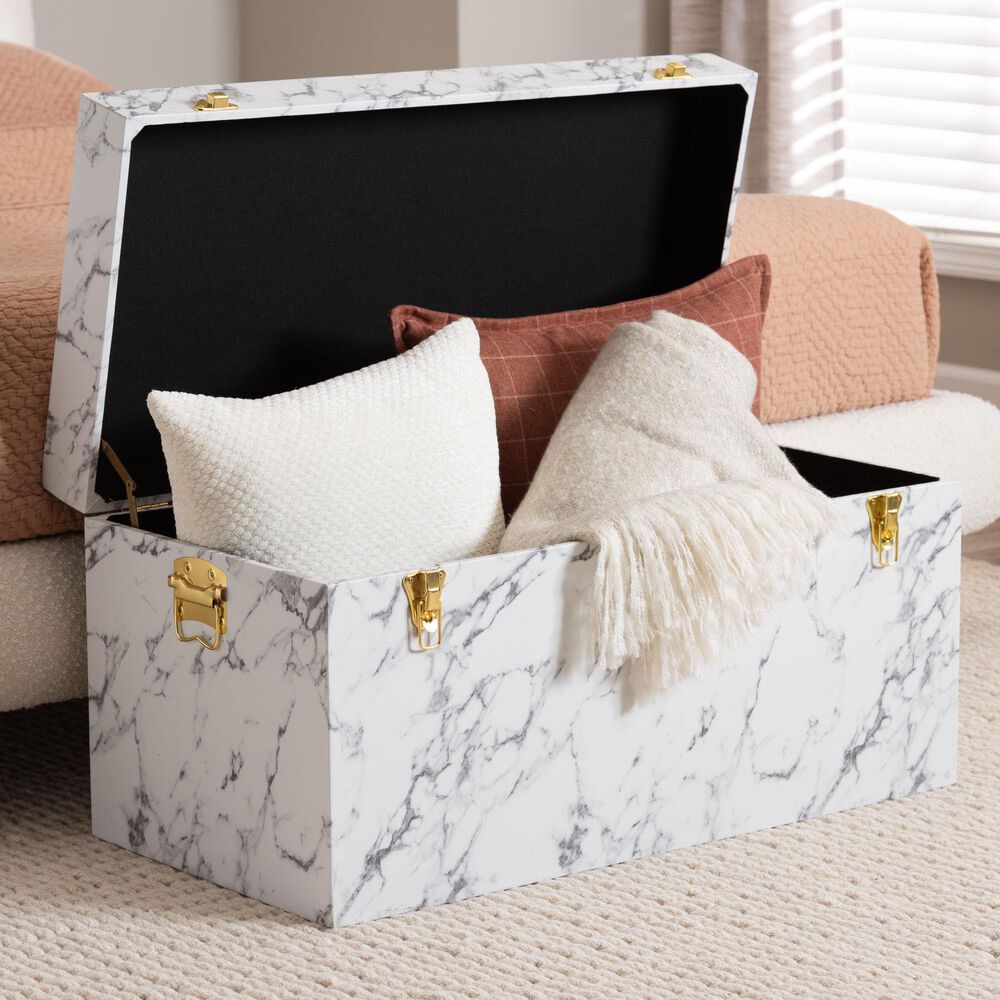 Baxton Studio Brenta Lift-Top Storage Trunk in White and Grey, , large