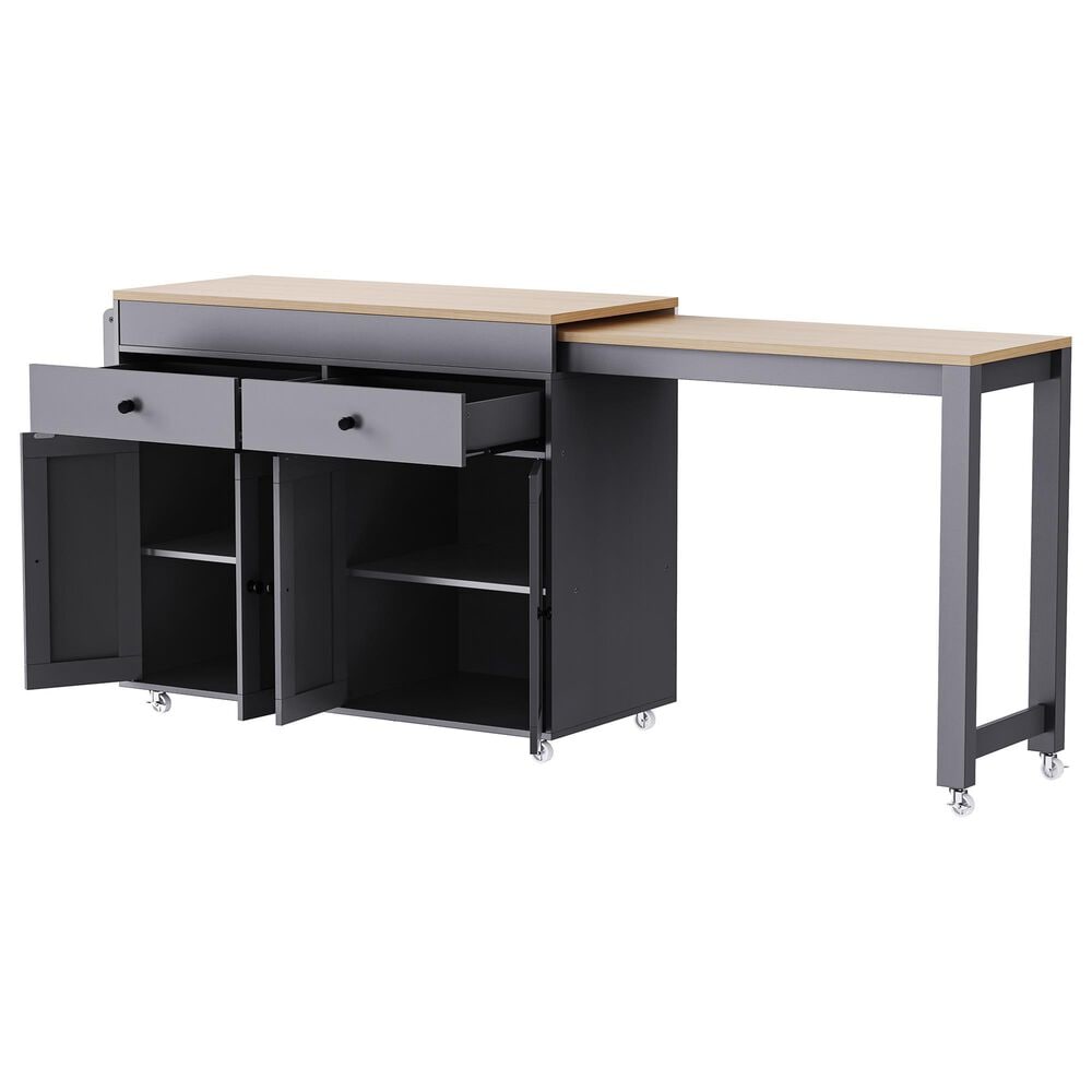 HOMLUX 75" Kitchen Island with Extendable Dining Table in Grey, , large