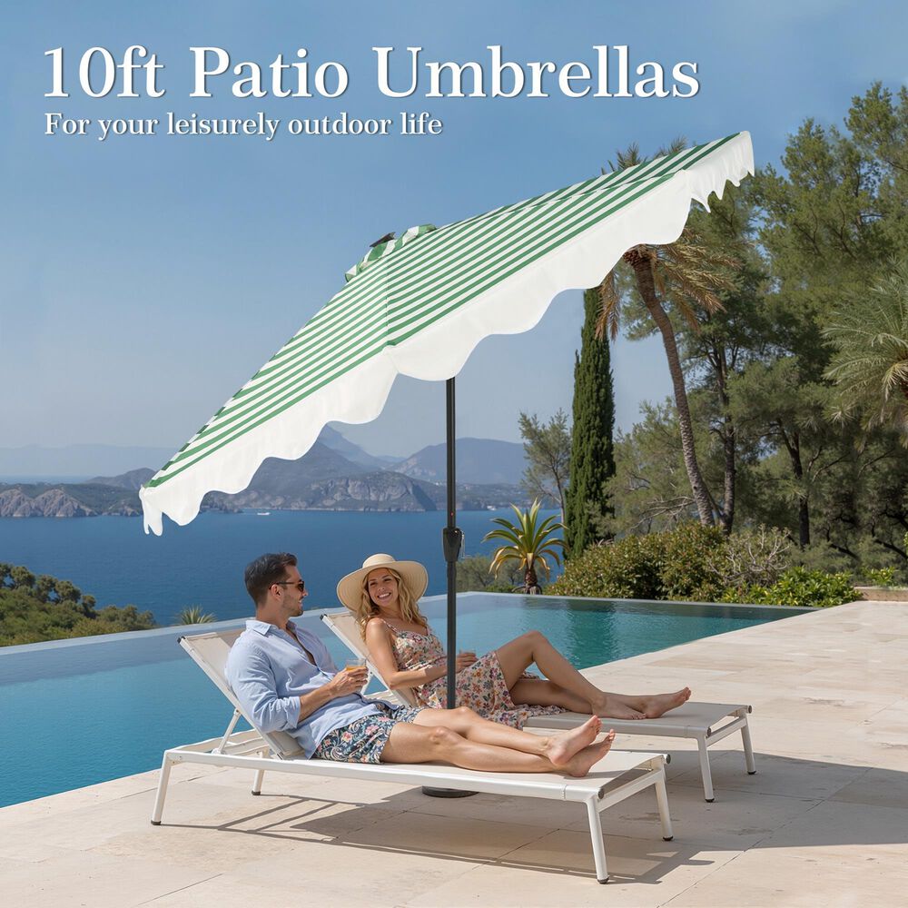 HOMLUX 10' Patio Umbrella with Adjustable Tilt and Scalloped Edge in Green, , large