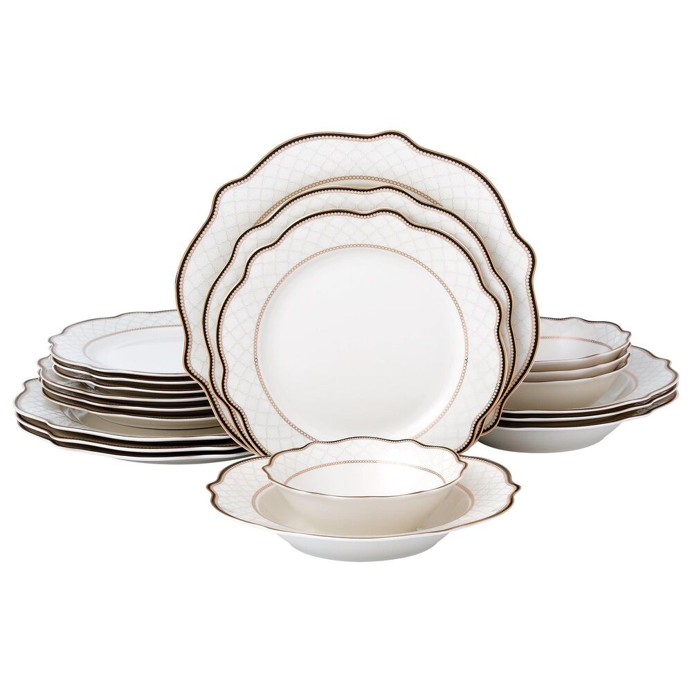 Gifts Plus Peak View 20-Piece Bone China Set in Black and Gold, , large