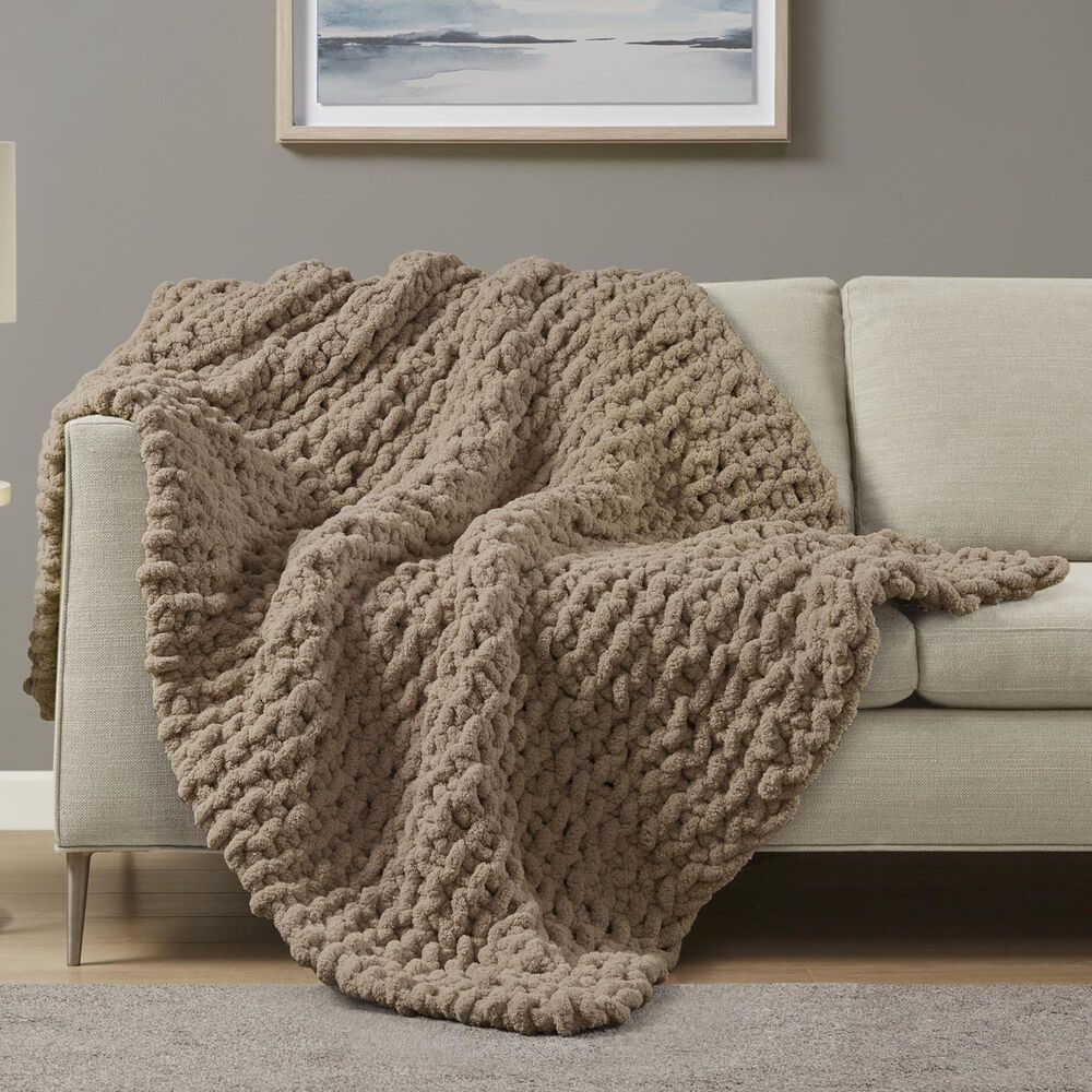 Hampton Park Chenille Chunky Knit 50" x 60" Throw in Brown, , large